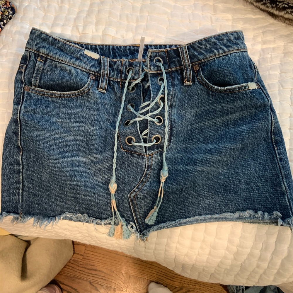 Free People Denim Skirt Lace-Up